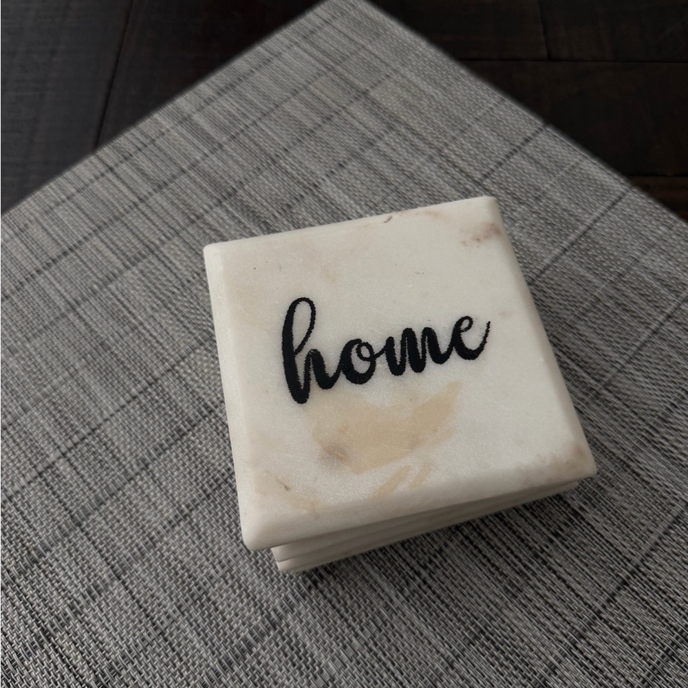 Marble Coasters with 'Home' Text set of 4